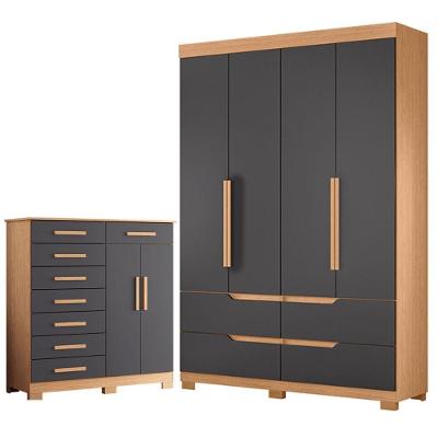 Guarda Roupa Solteiro Doble 4 Portas de Bater 4 Gavetas MDP Freijó Titanium Albatroz Móveis 160CM