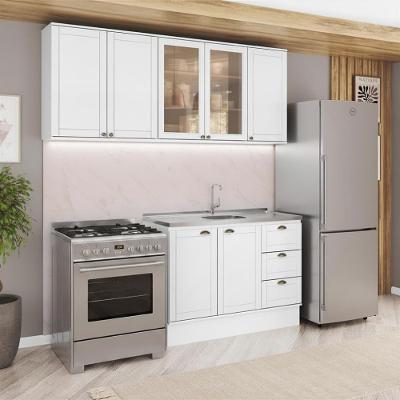 Cozinha Milla Vista 8 Portas 3 Gavetas MDF 200CM Branco Móveis Carraro