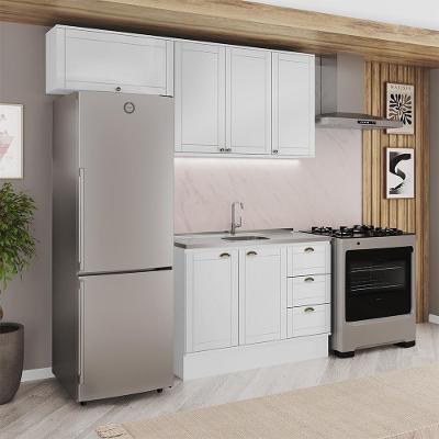 Cozinha Milla Solara 5 Portas 3 Gavetas MDF 200CM Branca Móveis Carraro