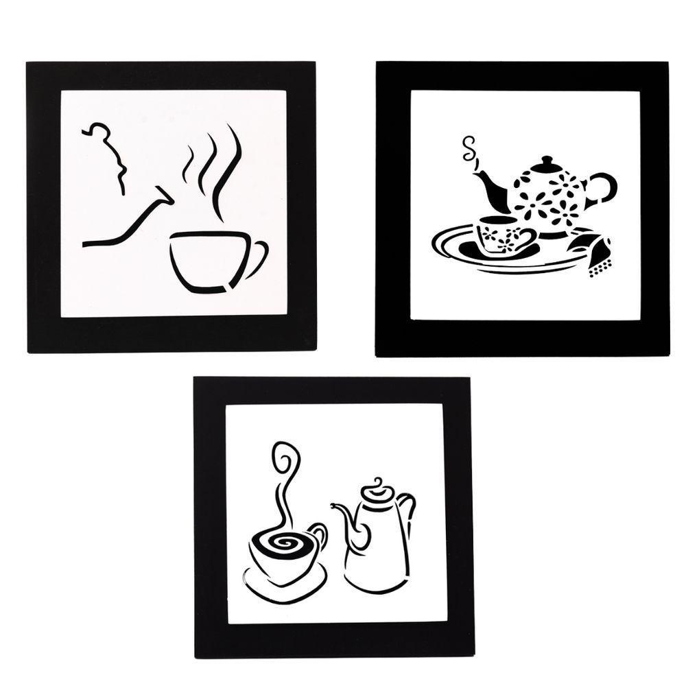 Kit Com 3 Quadros Para Cozinha 100% Mdf (21x21) Modelo 2 - 1