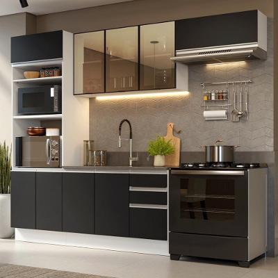 Cozinha Completa Glamy 9 Portas 3 Gavetas MDP 270CM Branca com Preta Madesa