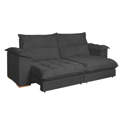 Sofá Roma 4 Lugares Retrátil e Reclinável 250CM Veludo Cinza Kc Rei de Casa