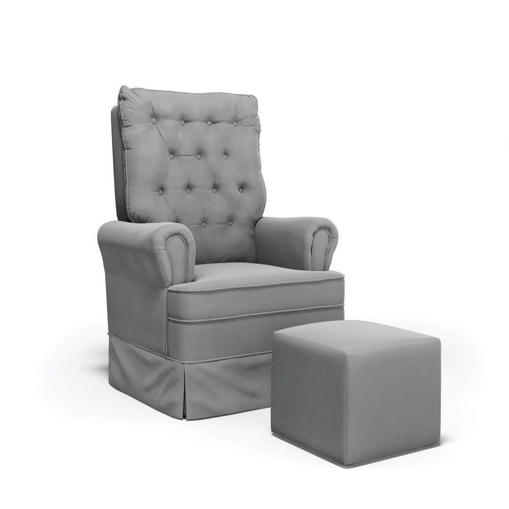 Poltrona De Amamentação Com Balanço E Puff Laura Veludo Cinza Tb122 Base De Madeira - D'rossi - 1