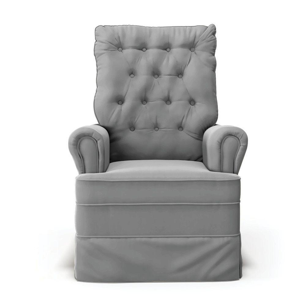 Poltrona De Amamentação Com Balanço E Puff Laura Veludo Cinza Tb122 Base De Madeira - D'rossi - 7