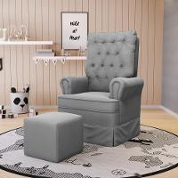 Poltrona De Amamentação Com Balanço E Puff Laura Veludo Cinza Tb122 Base De Madeira - D'rossi - 15