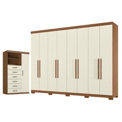 Guarda Roupa Casal Master New 8 Portas 4 Gavetas com Cômoda Jatobá Areia Santos Andirá