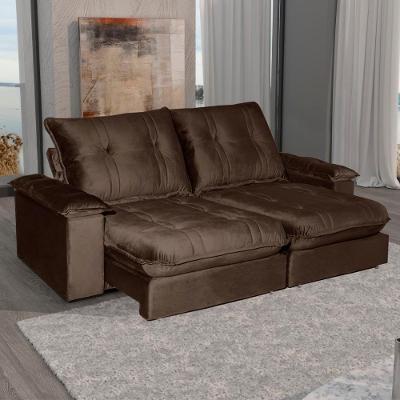 Sofá com Chaise Zyan 5 Lugares Retrátil e Reclinável 290CM Marrom Veludo