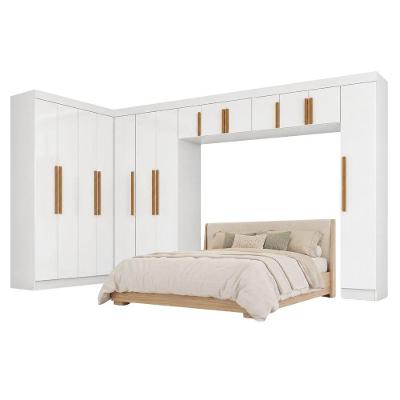 Guarda Roupa Modulado de Canto Madrid Quarto Completo 14 Portas Bater 2 Gavetas MDP Branco Maxel