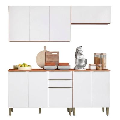 Armário de Cozinha Completa 9 Portas 2 Gavetas MDF 200CM Amadeirado Branco Aramóveis