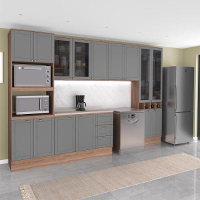 Cozinha Completa com Balcão Milla Portale 15 Portas 3 Gavetas MDF-MDP Nogal com Cinza Titânio Móveis