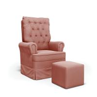 Poltrona De Amamentação Com Balanço E Puff Laura Veludo Base De Madeira - D'rossi Cor Rose - 1