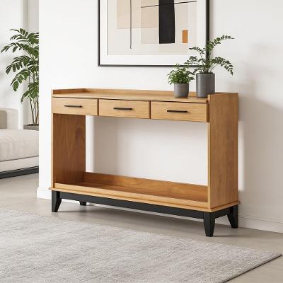 Aparador Essenciale M06 Rústico 3 Gavetas Madeira Maciça 133CM Preto Lyam Decor