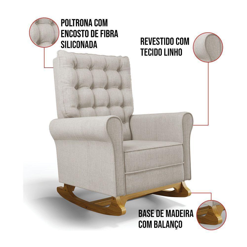 Poltrona De Amamentação Com Balanço Laura Linho Prata Tc180 Base De Madeira D'rossi - 3