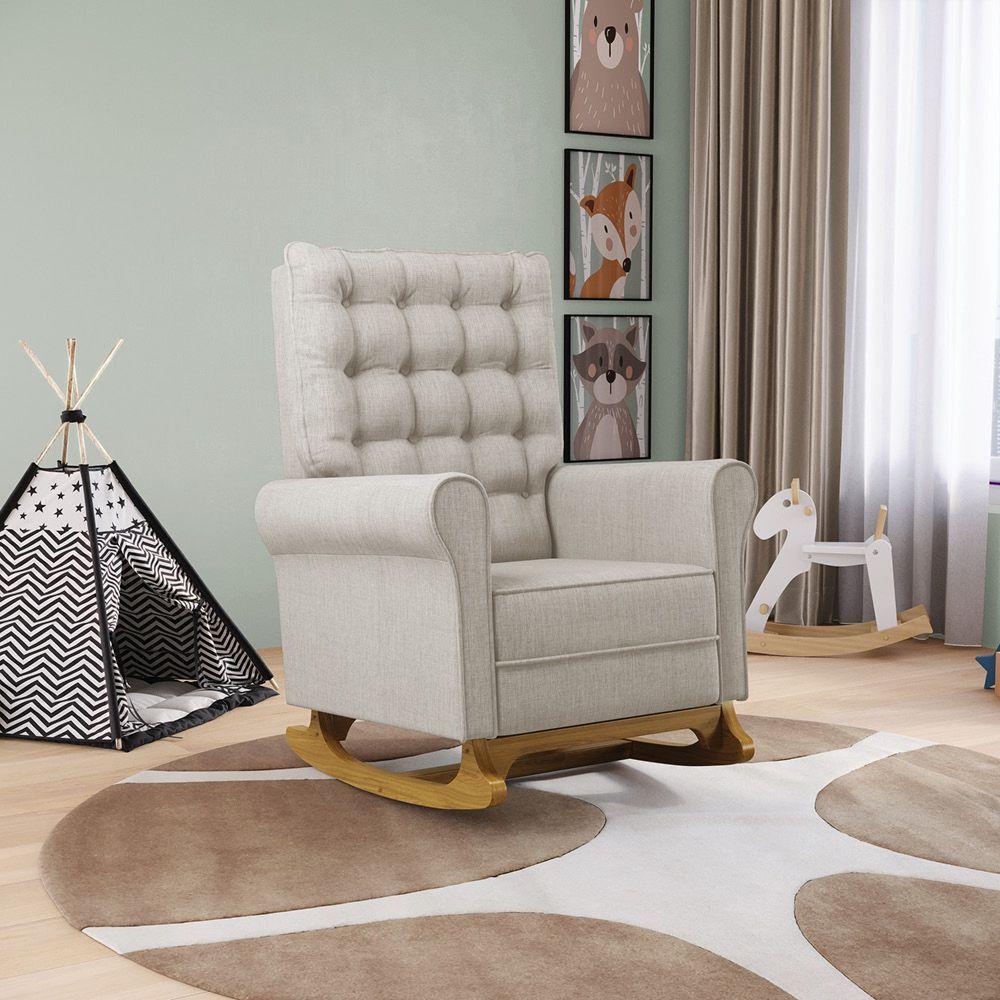 Poltrona De Amamentação Com Balanço Laura Linho Prata Tc180 Base De Madeira D'rossi - 7