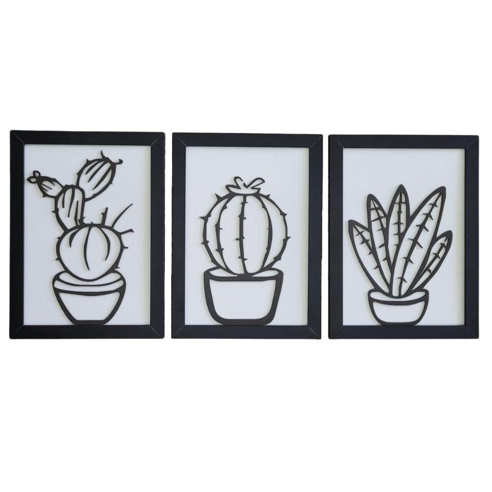 Kit Com 3 Quadros Personalizados Em Mdf (33x24,5) Kit 3 Quadros 3 - Preto - 1