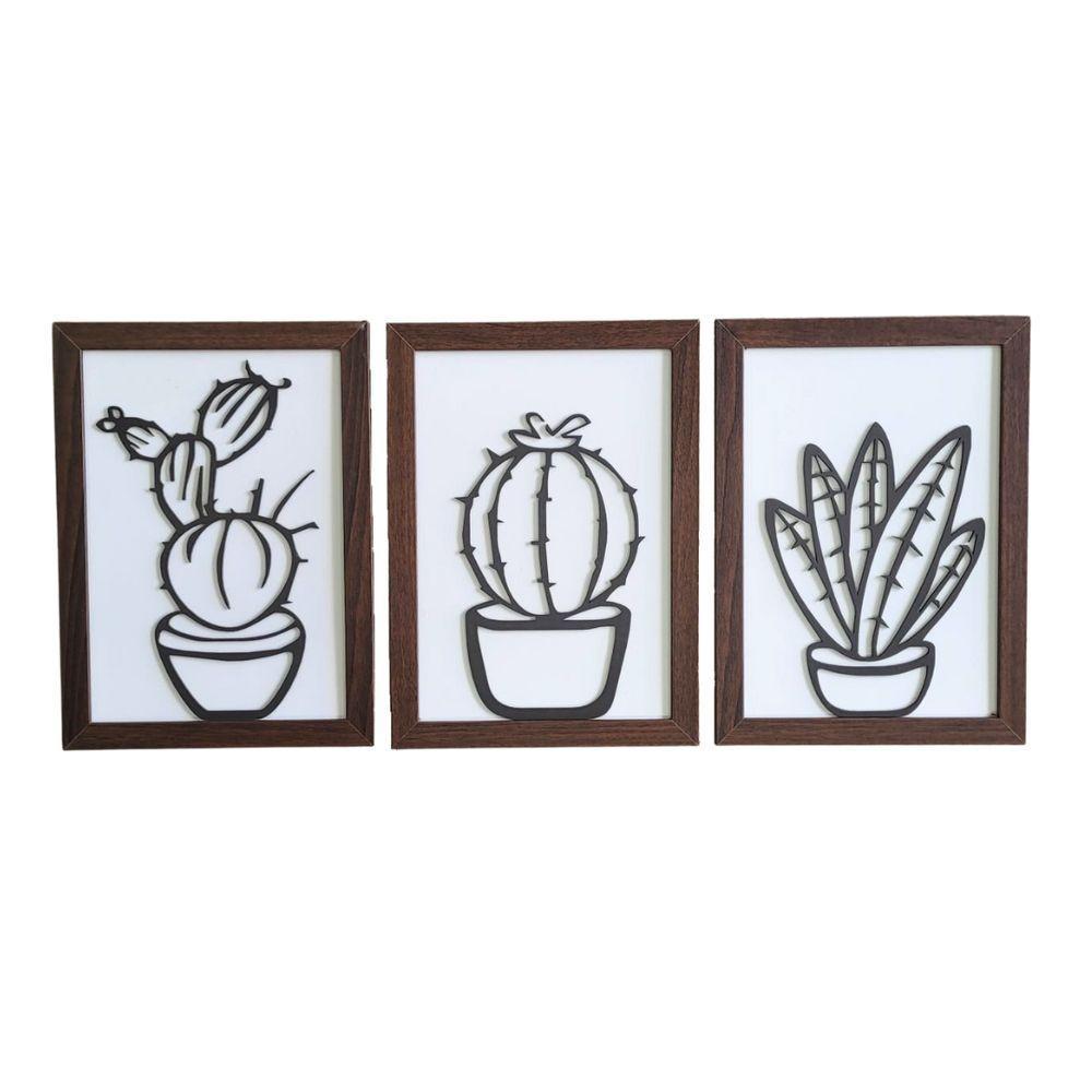 Kit Com 3 Quadros Personalizados Em Mdf (33x24,5) Kit 3 Quadros 3 - Marrom - 1