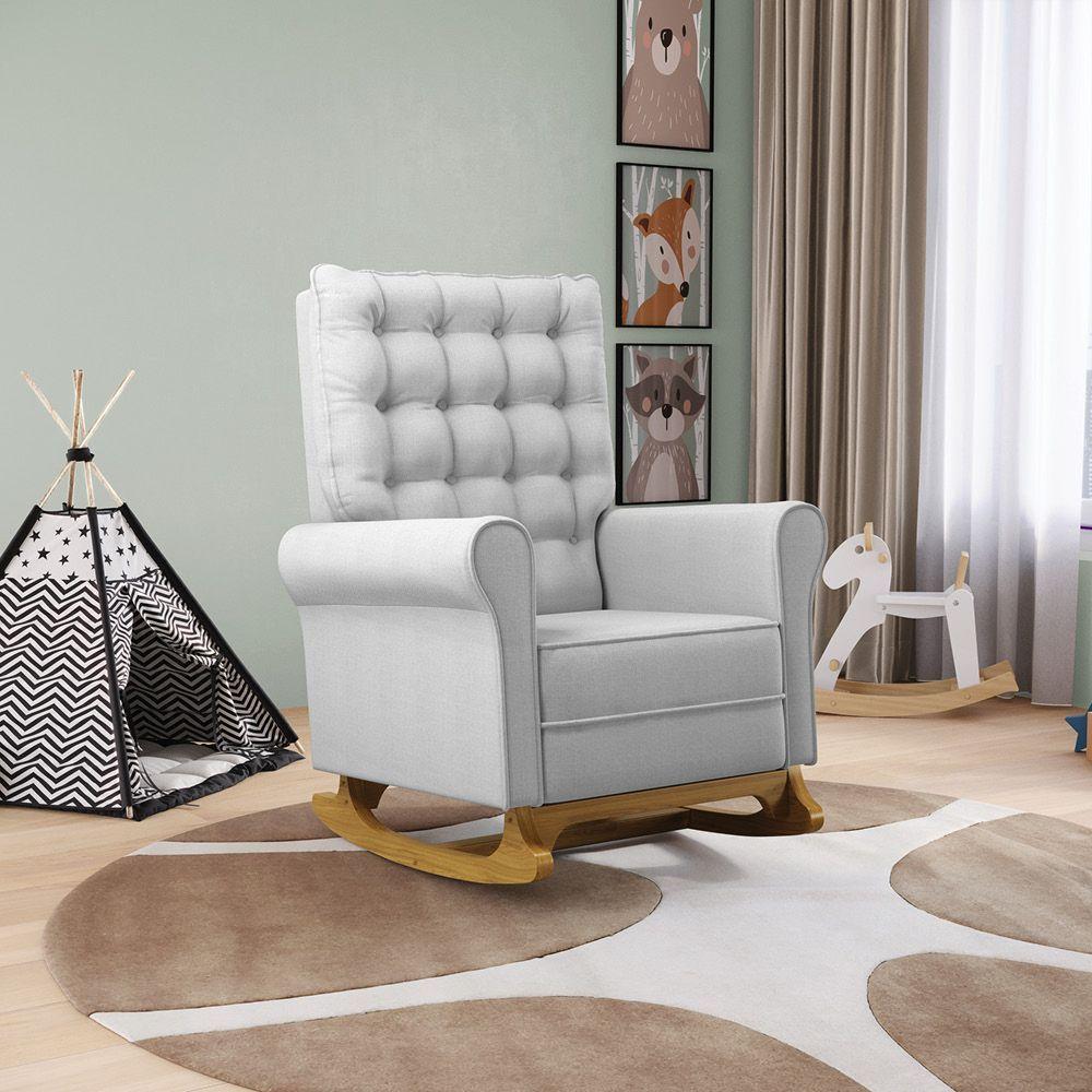Poltrona De Amamentação Com Balanço Laura Linho Cinza Grosso Tc187 Base De Madeira D'rossi - 7