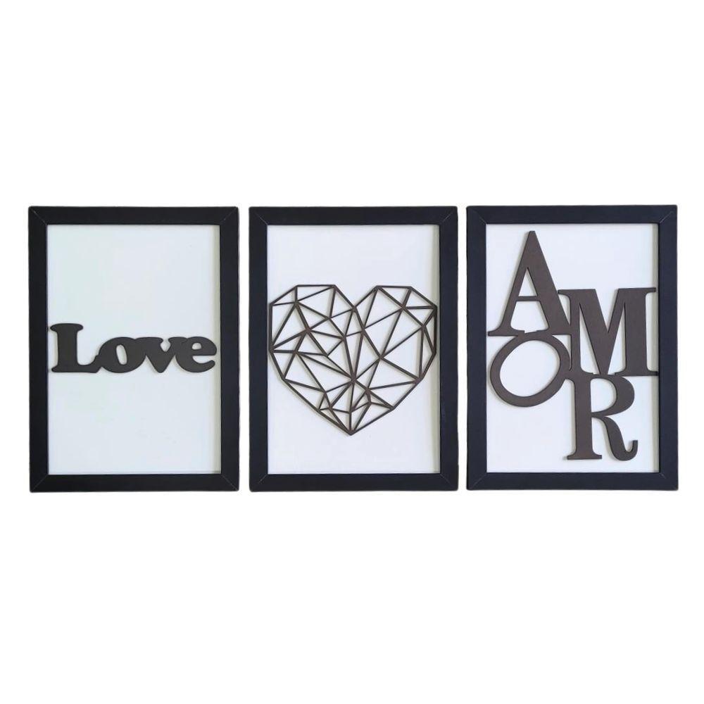 Kit Com 3 Quadros Personalizados Em Mdf (33x24,5) Kit 3 Quadros 1 - Preto - 1