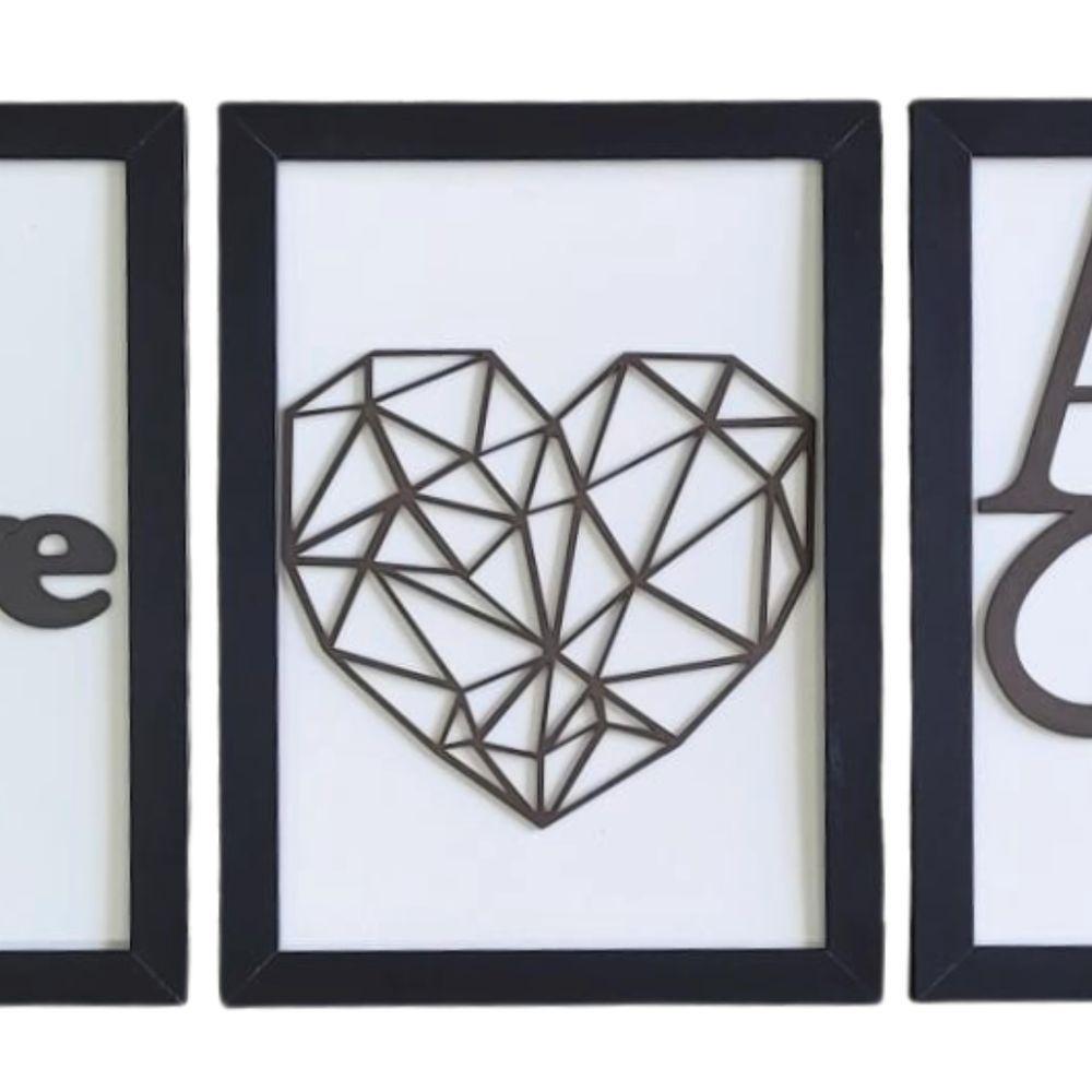 Kit Com 3 Quadros Personalizados Em Mdf (33x24,5) Kit 3 Quadros 1 - Preto - 4