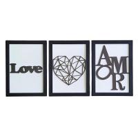Kit Com 3 Quadros Personalizados Em Mdf (33x24,5) Kit 3 Quadros 1 - Preto - 1