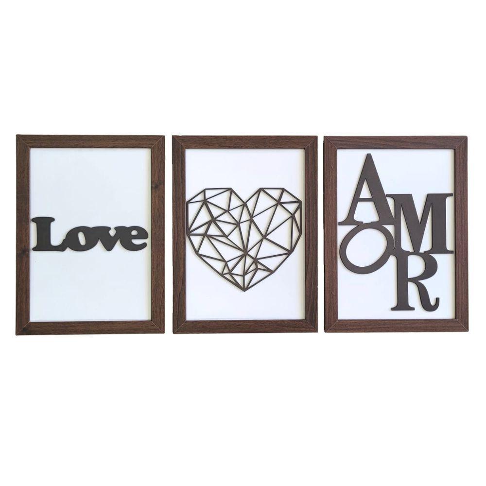 Kit Com 3 Quadros Personalizados Em Mdf (33x24,5) Kit 3 Quadros 1 - Marrom - 1