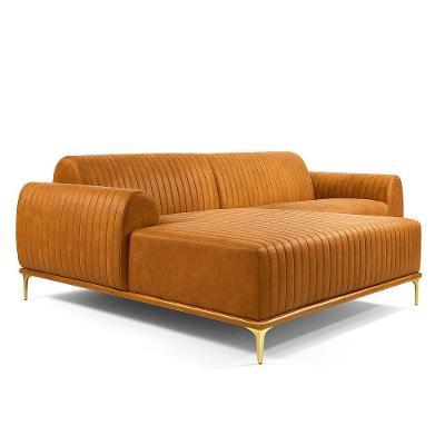 Sofá com Chaise Cocie 3 Lugares Fixo 230CM Caramelo Corino Estrutura Madeira Sofá Home