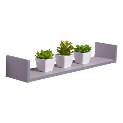 Prateleira U 80X10CM MDP Suporte Invisível Moderna Sala Cinza Claro Mercado das Prateleiras 80CM