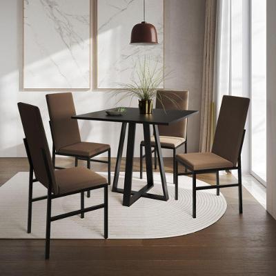 Conjunto Mesa Mônaco Premium 90cm Com 4 Cadeiras Estofadas Para Sala Jantar Home - Preto-marrom