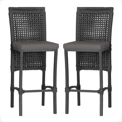 Kit 2 Banquetas Roma Alumínio Tecido Corda Náutica com Encosto Preto Trama Original