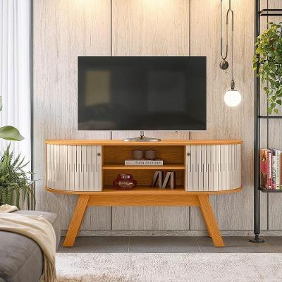 Painel Atlanta para TV Até 55" 136CM MDP Portas Correr Off White e Cinamomo Madetec Móveis