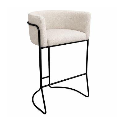 Banqueta Alta Mono Assento em Bouclé Base Aço com Encosto Fixa Não Ajustável Off White Sallar Home