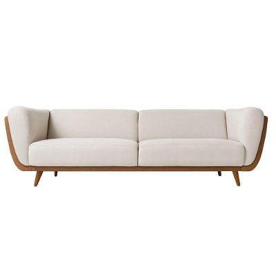 Sofá Salezi 3 Lugares 240CM Caramelo Courino e Bouclé Off White