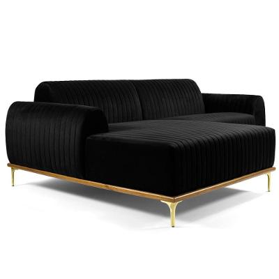 Sofá com Chaise Cocie 3 Lugares Fixo 230CM Preto Veludo Sofá Home