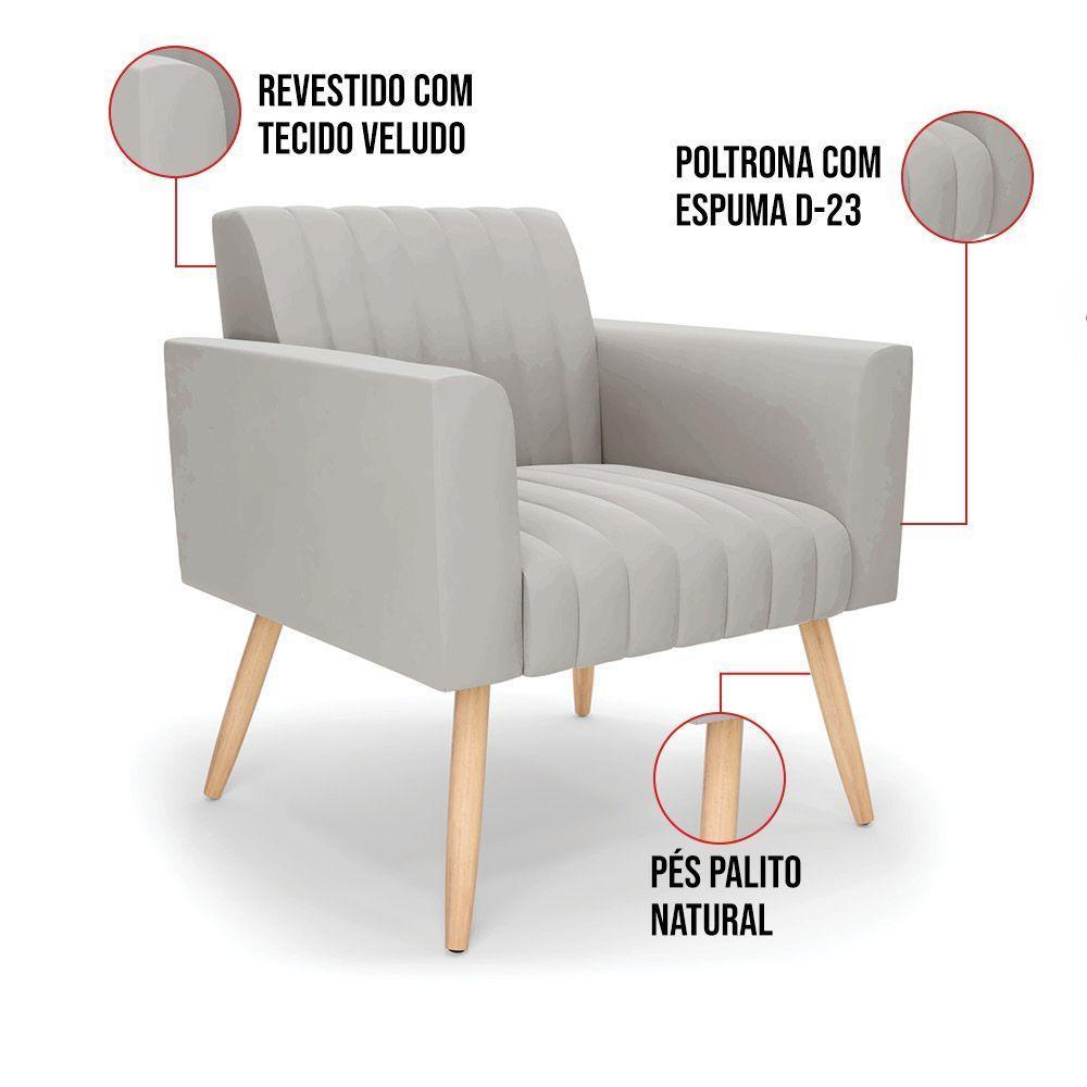 Poltrona Viena Gomada Veludo Cinza Pés Palito Natural - D'rossi - 3