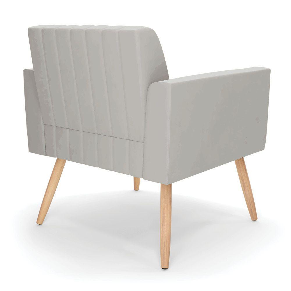 Poltrona Viena Gomada Veludo Cinza Pés Palito Natural - D'rossi - 4