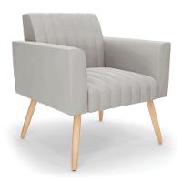 Poltrona Viena Gomada Veludo Cinza Pés Palito Natural - D'rossi - 1