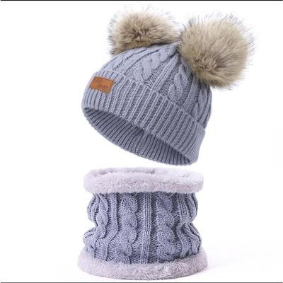 Kit Infantil Touca e Cachecol Bebê com Pompom Acrílico Cinza OEM