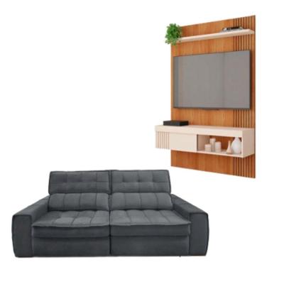 Kit Sofá América 3 Lugares Com Painel Jade Caemmun Freijo/off White/cinza