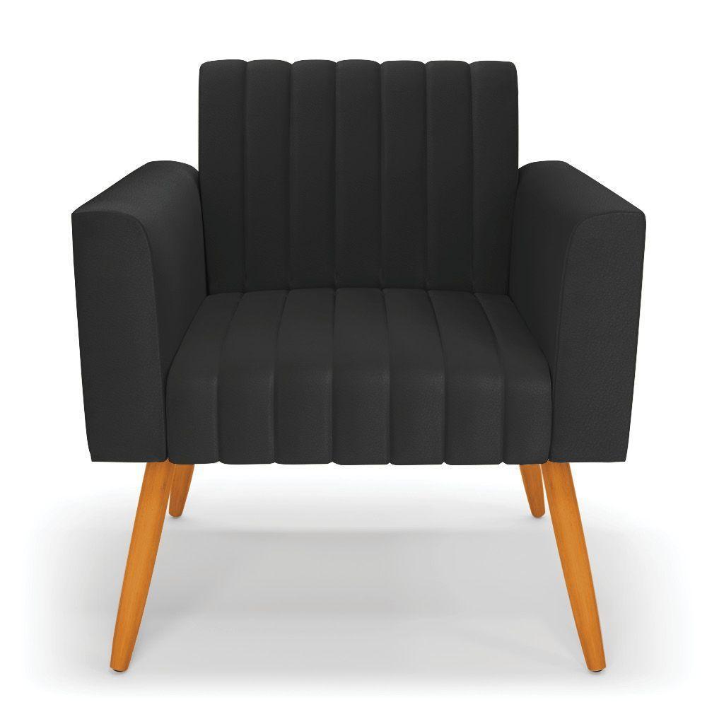 Poltrona Viena Gomada Corino Preto Pés Palito Castanho - D'rossi - 6