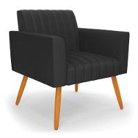 Poltrona Viena Gomada Corino Preto Pés Palito Castanho - D'rossi - 1