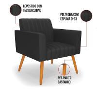 Poltrona Viena Gomada Corino Preto Pés Palito Castanho - D'rossi - 3