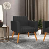 Poltrona Viena Gomada Corino Preto Pés Palito Castanho - D'rossi - 7