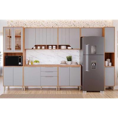 Cozinha Completa 7 Peças Celeste C114 12 Portas 2 Gavetas MDF Cinamomo e Platina MGM