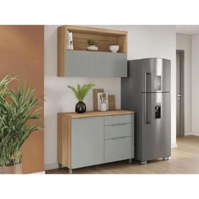 Cozinha Completa Marquesa 2 Portas 3 Gavetas MDF Nature e Verde Nesher
