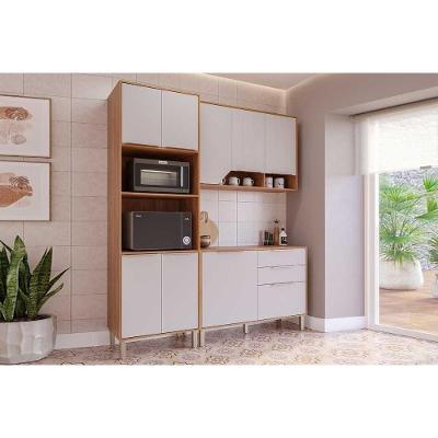 Cozinha Completa 3 Peças Celeste 4 Portas 2 Gavetas MDF Cinamomo e Off White MGM
