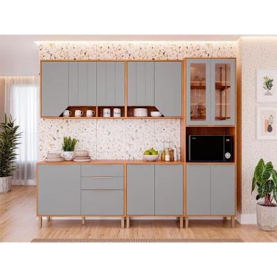 Cozinha Completa 5 Peças Celeste 4 Portas 2 Gavetas MDF Cinamomo e Platina MGM