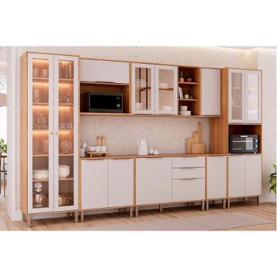 Cozinha Completa 8 Peças Brilhante 4 Portas 2 Gavetas MDF Cinamomo e Off White MGM