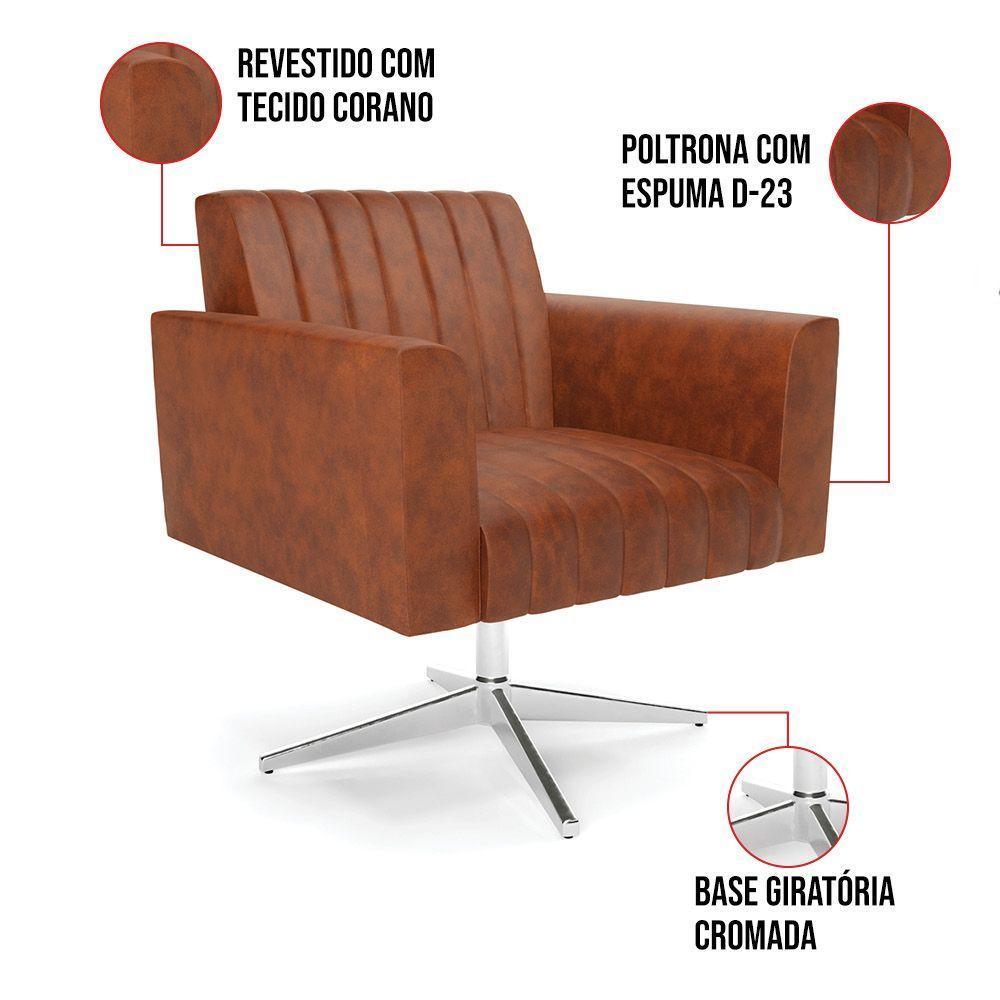 Poltrona Giratória Viena Gomada Corano Nozes Base Cromada - D'rossi - 3