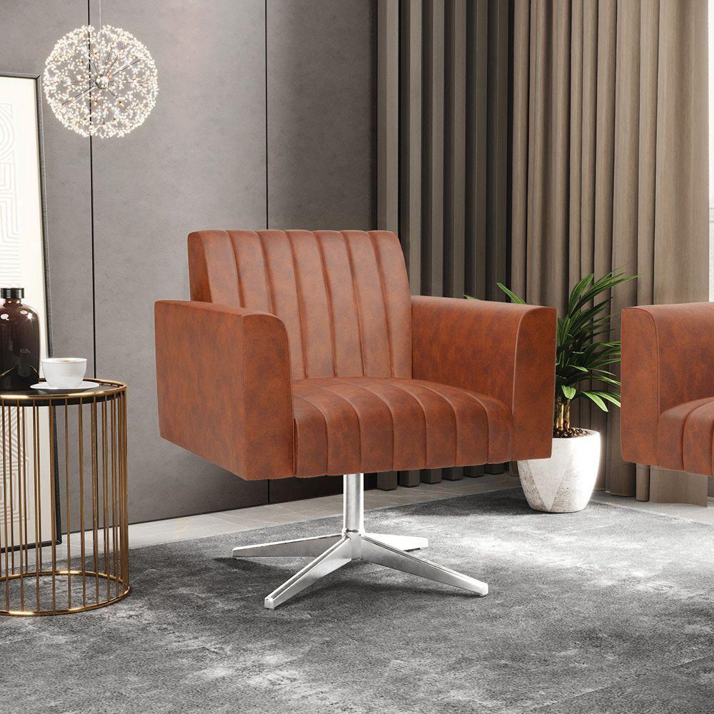 Poltrona Giratória Viena Gomada Corano Nozes Base Cromada - D'rossi - 7