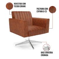 Poltrona Giratória Viena Gomada Corano Nozes Base Cromada - D'rossi - 3